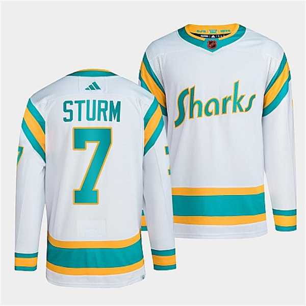 Men%27s San Jose Sharks #7 Nico Sturm White 2022 Reverse Retro Stitched Jersey Dzhi->pittsburgh penguins->NHL Jersey